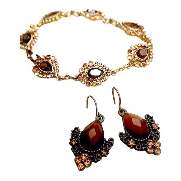 LIZ CLAIBORNE VIntage Brown Stone Earrings and Bracelet Set - Picture 9 of 9